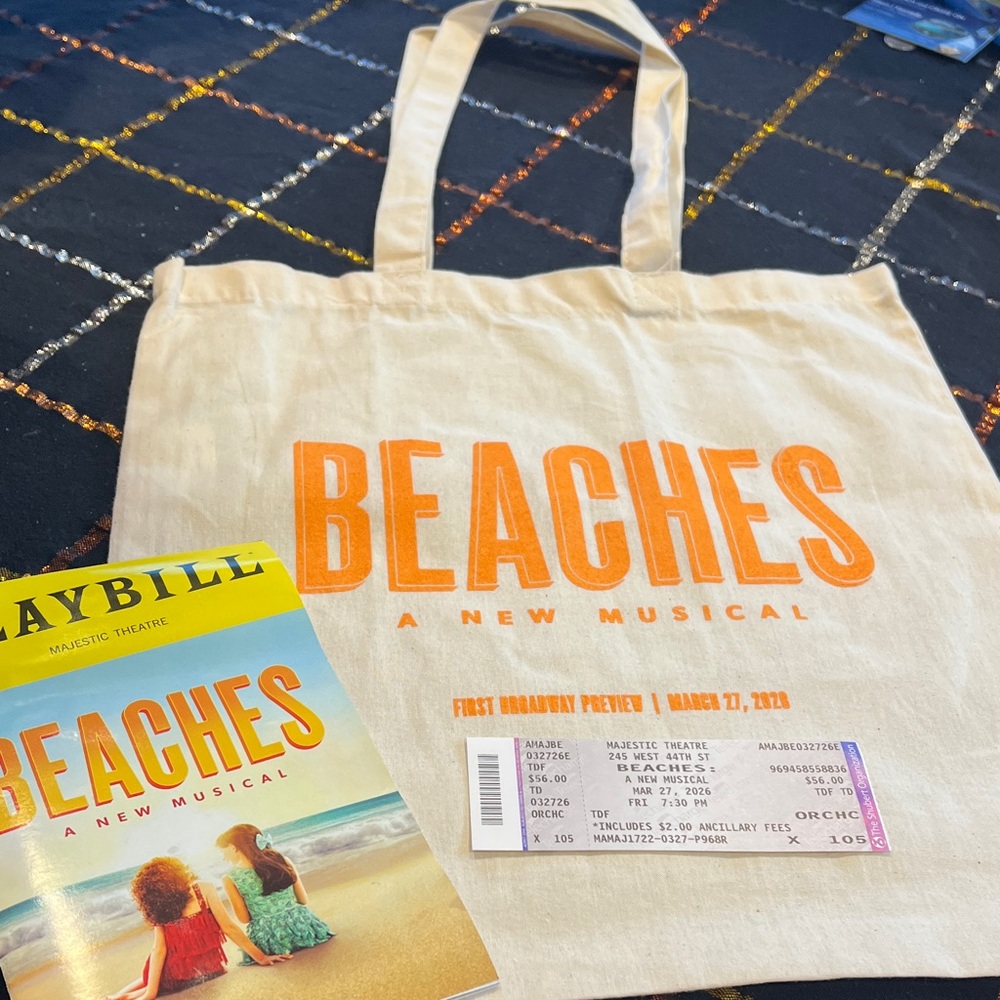 New 1st Broadway premier of Beaches Canvas Tote - Cream with Orange Logo